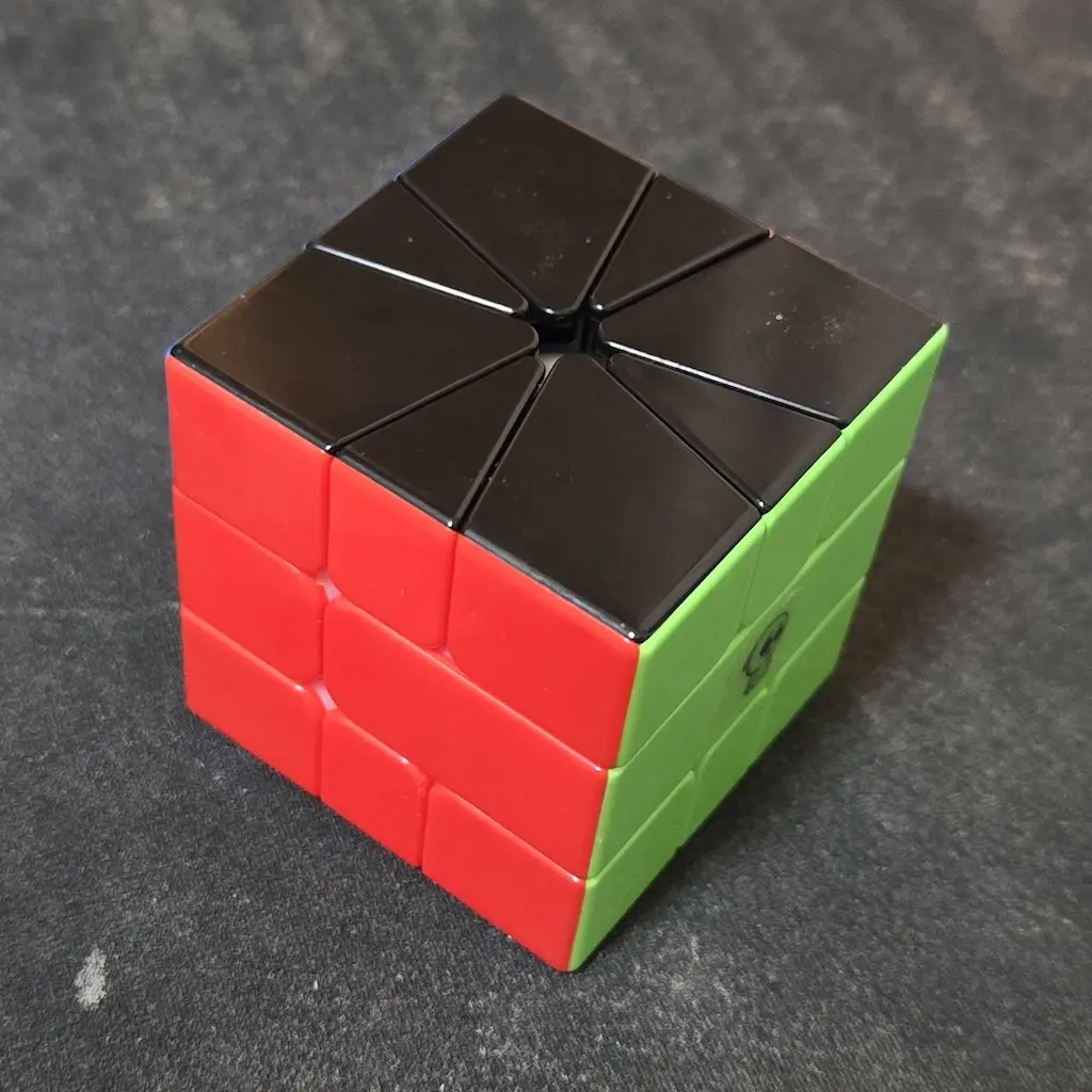 Solved, cube-shaped Square-1 puzzle